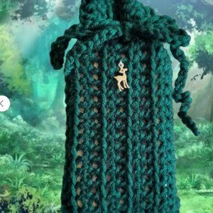 Crochet Dark Green Deer Charm Drawstring Tarot Bag